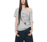Maglietta da donna a spalla scoperta, stampa lettera, Oversize Y2K Chic