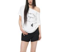 Maglietta da donna a spalla scoperta, stampa lettera, Oversize Y2K Chic