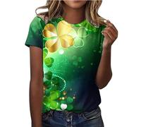 Maglietta da donna alla moda, casual, a maniche corte, girocollo, stampata, elegante, morbida, top da donna, Verde menta, S