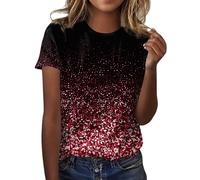 Maglietta da donna alla moda, casual, con paillettes, scollo rotondo, largo, per l'inverno, rosa intenso, XL