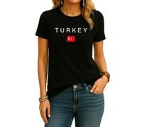 Maglietta da donna alla moda con bandiera della Turchia | Un design moderno con la parola "TURKEY" e la bandiera turca, ideale per viaggiatori e amanti della cultura