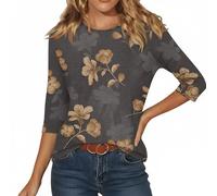 Maglietta da donna alla moda, con scollo rotondo, maniche a tre quarti, per un'eleganza casual, per addio al celibato, maglietta da donna rossa, grigio scuro, M