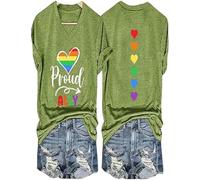 Maglietta da donna alla moda con stampa di orgoglioso alleato, scollo a V, maniche corte, casual, top per il mese dell'orgoglio e gli eventi di uguaglianza, Verde, L