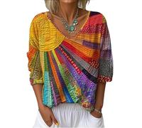 Maglietta da Donna alla Moda con Stampa Digitale 3D Creativa e Stampa in Stile Etnico Occidentale, Maglietta Casual Taglie Forti L