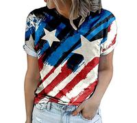 Maglietta da donna americana a maniche corte, scollo rotondo, USA Independence Day 4 luglio Flag Top Lose Patriottico T-shirt Sexy Pantaloncini da donna, Blu 2, L