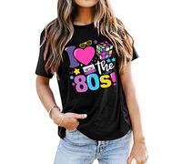 Maglietta da donna anni '80, con scritta "I Love The 80", a maniche corte, stile retrò, per feste in maschera, pop star