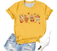 Maglietta da donna autunnale con motivo "Pumpkin Spice", per gli amanti del caffè e dell'autunno, comoda maglietta per la stagione fresca, Stil_e04 Giallo, L