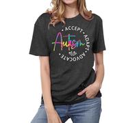 Maglietta da donna Awareness con stampa a lettere per l'educazione speciale, Nero , L