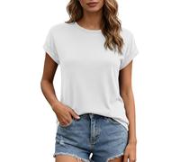 Maglietta da donna basic estiva, a maniche corte, girocollo, larga, leggera, per tutti i giorni, il tempo libero, la maglietta sportiva, maniche ad ali, abbigliamento da lavoro, estate, bianco, XL