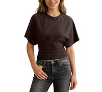 Maglietta da Donna Basic Estiva Casual Elasticizzata Scollo Rotondo a Maniche Corte per Il Tempo Libero alla Moda Leggera Traspirante vestibilità Comoda