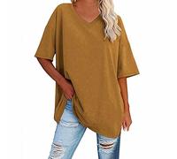 Maglietta da donna bianca a tunica da donna, in cotone con scollo a V, mezza lunghezza, per la primavera e l'estate, oversize, per t-shirt oversize, Ye2., XL