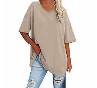 Maglietta da donna bianca a tunica da donna, in cotone con scollo a V, mezza lunghezza, per la primavera e l'estate, oversize, per t-shirt oversize, a, XL