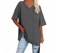 Maglietta da donna bianca a tunica da donna, in cotone con scollo a V, mezza lunghezza, per la primavera e l'estate, oversize, per t-shirt oversize, GY2, S