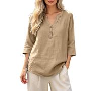 Maglietta da donna, camicette estive plus size, maglia Rolled Sleeve Button Down Top, beige, L