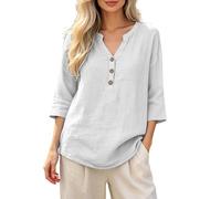 Maglietta da donna, camicette estive plus size, maglia Rolled Sleeve Button Down Top, bianco, L