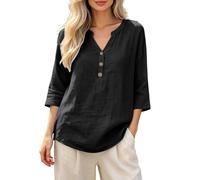 Maglietta da donna, camicette estive plus size, maglia Rolled Sleeve Button Down Top, Le Noir, XL