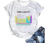 Maglietta da donna "Can I Lick It?" con tavola periodica, maglietta umoristica per gli appassionati di chimica, top sarcastico con scritta ambigua, Stil_n06 Bianco, L