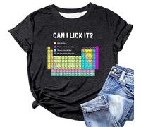 Maglietta da donna "Can I Lick It?" con tavola periodica, maglietta umoristica per gli appassionati di chimica, top sarcastico con scritta ambigua, Stil_n01 Nero, XL