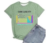 Maglietta da donna "Can I Lick It?" con tavola periodica, maglietta umoristica per gli appassionati di chimica, top sarcastico con scritta ambigua, Stil_n02 verde, XL