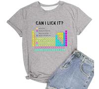 Maglietta da donna "Can I Lick It?" con tavola periodica, maglietta umoristica per gli appassionati di chimica, top sarcastico con scritta ambigua, Stil_n03 Grigio, S