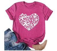 Maglietta da donna, casual, a maniche corte, con scollo rotondo, con lettere stampate, in alto, comoda per tutti i giorni, maglietta semplice, B-rose vivace., XL