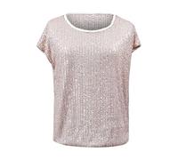 Maglietta da donna, casual, alla moda, con paillettes, senza maniche, scollo rotondo, per una vestibilità comoda in occasioni festive, feste, beige., S