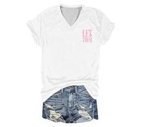 Maglietta da donna casual, alla moda, rosa, con lettere "LET Them" con scollo a V, maniche corte, abbigliamento da preghiera, bianco, XL