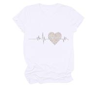 Maglietta da donna, casual, con grafica a cuore, per San Valentino, a maniche corte, con scollo rotondo, basic, Z03-bianco, M