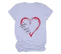 Maglietta da donna, casual, con grafica a cuore, per San Valentino, a maniche corte, con scollo rotondo, basic, Z01-grigio, S