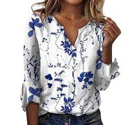 Maglietta da donna casual con maniche a 3/4, in cotone sintetico, con scollo a V, stampa floreale, casual, 7 petali, maglietta da donna in cotone, taglia 18, bianco, XL