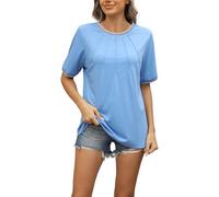 Maglietta da donna, casual, con scollo a O, maglietta estiva, a maniche corte, casual, casual, da donna, Celeste., XL