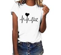 Maglietta da donna casual con stampa elettrocardiogramma, top con curva del battito cardiaco, pullover t-shirt basic tinta unita con girocollo a maniche corte, top estivi larghi versatili, tunica