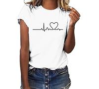 Maglietta da donna casual con stampa elettrocardiogramma, top con curva del battito cardiaco, pullover t-shirt basic tinta unita con girocollo a maniche corte, top estivi larghi versatili, tunica