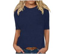 Maglietta da donna Casual Estate Mezza Manica Top Solid Pullover Camicie per le Signore Petite UK Morbido Comodo Girocollo Sport Top Tee Shirt Camicette Vendite Oggi Liquidazione Il mio ordine, Marina
