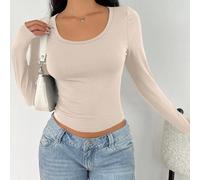 Maglietta da donna casual, semplice, con collo alto, spalle scese, maniche lunghe, aderente e slim, adatta per la primavera e l'autunno L,M,S,XL,XS,XXL,XXS,XXXL,XXXXLColore unicoTessuto in maglia