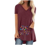 Maglietta da donna casual, taglie forti, con scollo a V, a maniche corte, da yoga, da donna, Colore: rosso, M
