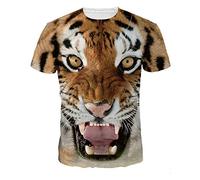 Maglietta da Donna Casual Top 3D Tigre Animale, Morbuy Taglie Forti Manica Corta Divertente Stampa Camicia Moda Abbigliamento da Donna Estiva Crew Neck Sciolto T-Shirt in Cotone (XL,Tigre Marrone)