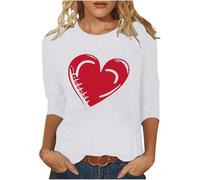 Maglietta da donna chic ed elegante camicetta a collo rotondo, maniche a 3/4, stampa camicetta a cuore d'amore funky top drole moda San Valentino regalo felpa novels party club, bianco, XXL