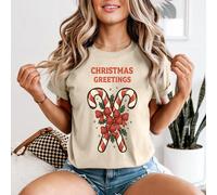 Maglietta da donna Christmas Greetings Candy Cane Christmas Holiday T-Shirt...