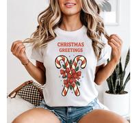Maglietta da donna Christmas Greetings Candy Cane Christmas Holiday T-Shirt...