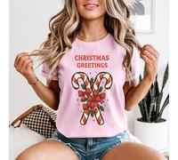 Maglietta da donna Christmas Greetings Candy Cane Christmas Holiday T-Shirt...