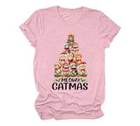 Maglietta da donna classica con motivo a cartoni animati, a maniche corte, con scollo a squadra, regalo divertente, elegante, oversize, top giapponese Y2K, camicetta casual, O rosa chiaro, S