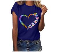 Maglietta da donna colorata a forma di cuore, con stampa a forma di zampa di cane, casual, scollo rotondo, camicetta estiva, a maniche corte, leggera, comoda, in cotone, per adolescenti e ragazze, Blu