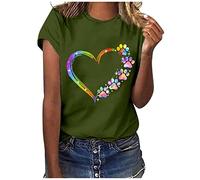 Maglietta da donna colorata a forma di cuore, con stampa a forma di zampa di cane, casual, scollo rotondo, camicetta estiva, a maniche corte, leggera, comoda, in cotone, per adolescenti e ragazze