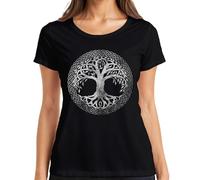 Maglietta da donna con albero della vita celtico con nodo ornamentale Yggdrasil Druide, mistica, Nero , S
