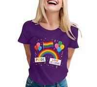 Maglietta da donna con allegro motivo Pride, maglietta a maniche corte con grafica arcobaleno per CSD e supporto, maglietta casual per la varietà, Stile_x04 lilla, L