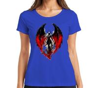 Maglietta da donna con angelo caduto, ali rosse, stile gotico giapponese, Y2K, Blu, L