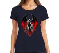 Maglietta da donna con angelo caduto, ali rosse, stile gotico giapponese, Y2K, blu navy, L