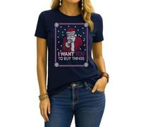 Maglietta da donna con Babbo Natale | I Want You to Buy Things | Ugly Christmas Christmas, blu navy, XL