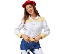 Maglietta da Donna con Bottoni da Cowgirl, Motivo: Jessie, per Cosplay, Costumi Anime, Costumi di Halloween 2XL